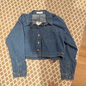 Zara Blue Denim Cropped Jacket